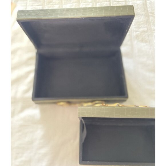 S/2 Vegan Crocodile Decorative Boxes GREEN GOLD EQUESTRIAN Jewelry Storage - Picture 12 of 16